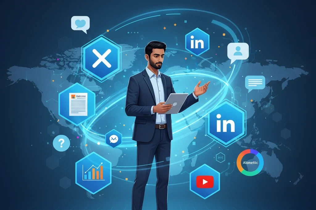 X/Twitter, LinkedIn, ResearchGate, YouTube