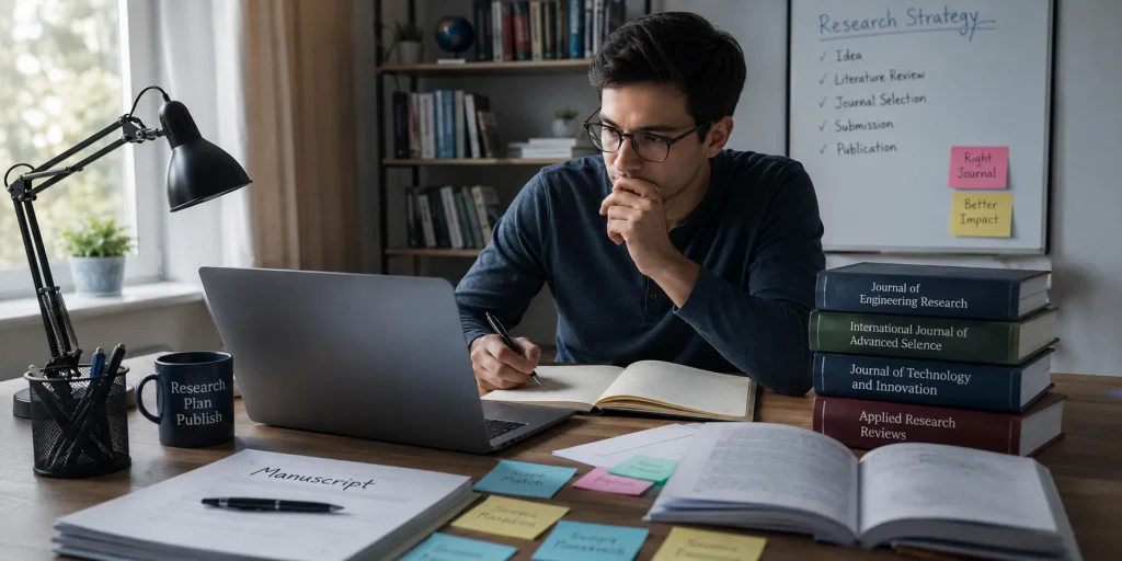 Researcher selecting a journal