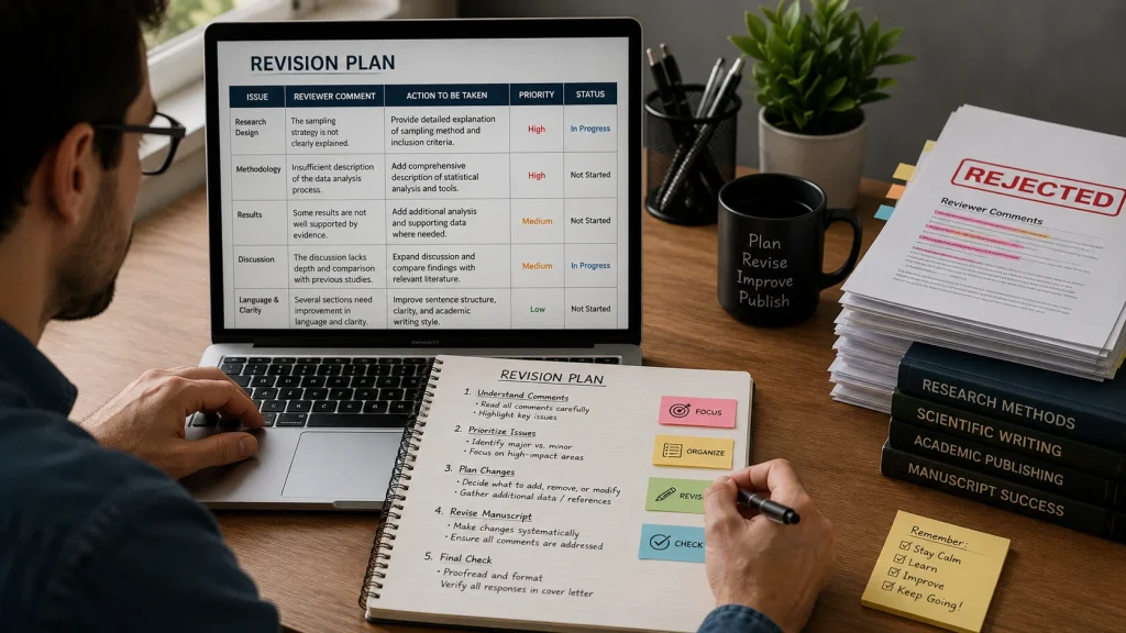 Researcher creating a manuscript revision plan