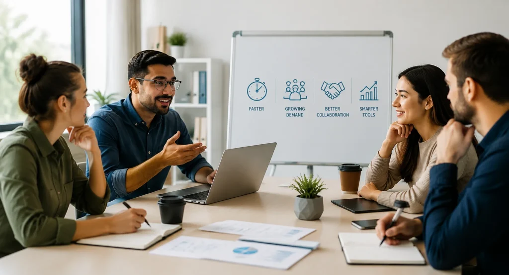 Researchers collaborating on rapid qualitative data analysis methods