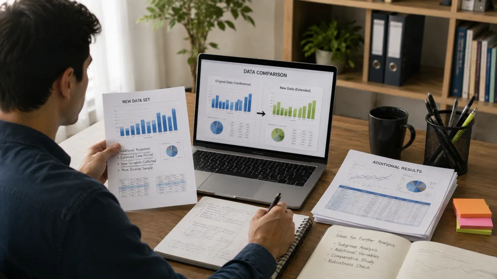Researcher analyzing additional data for a journal article