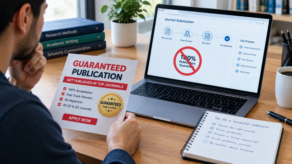 Avoid guaranteed publication promises
