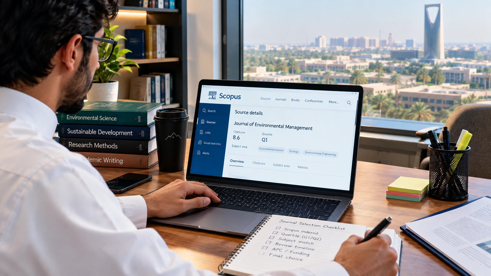 Researcher comparing Scopus journals for paper submission