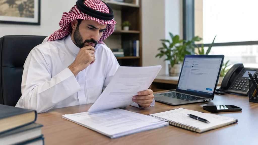 Researcher reviewing unclear university publication policy documents
