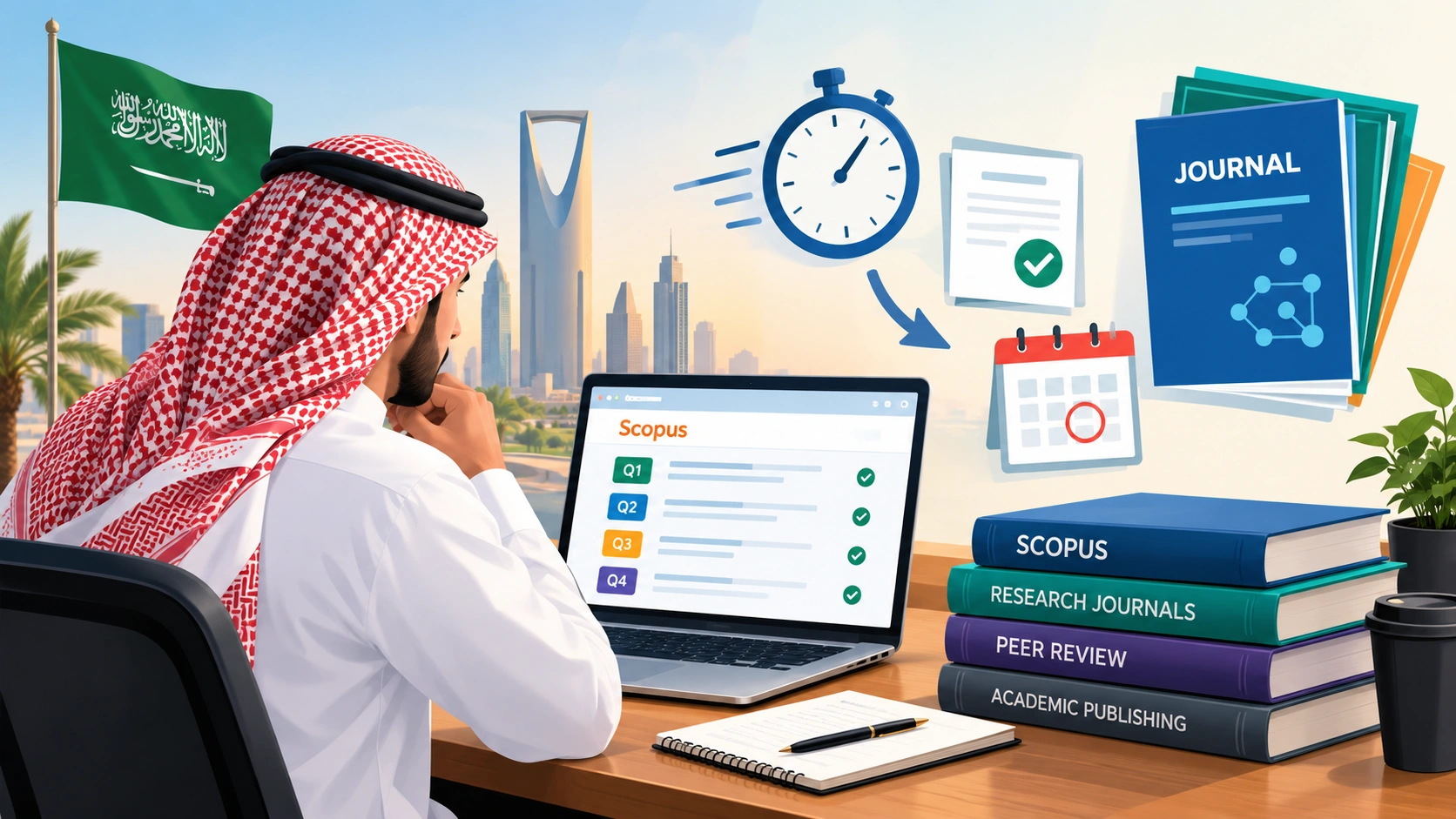 Saudi researcher reviewing fast Scopus journal options and publication deadlines.