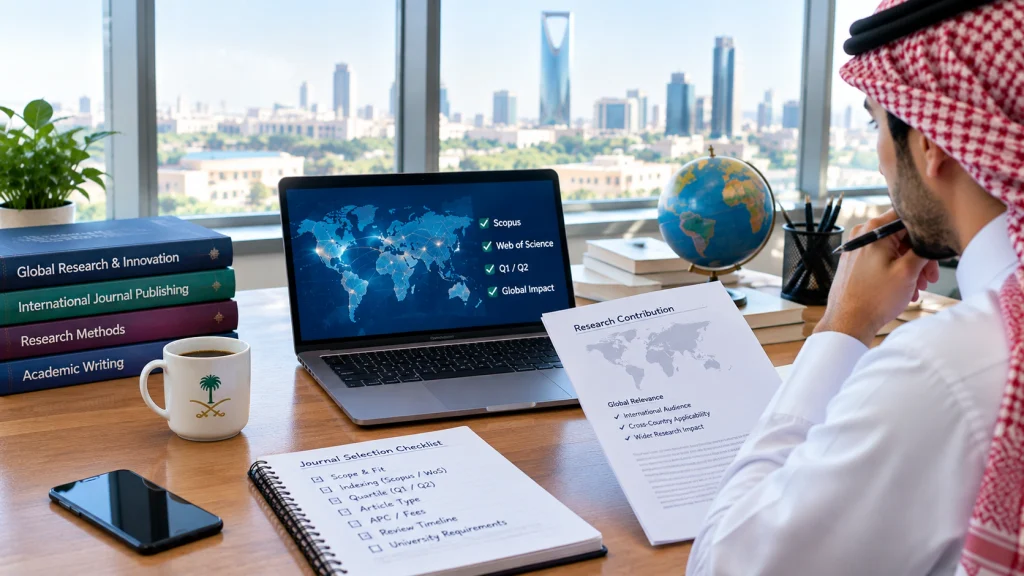 Saudi researcher presenting local research to an international audience