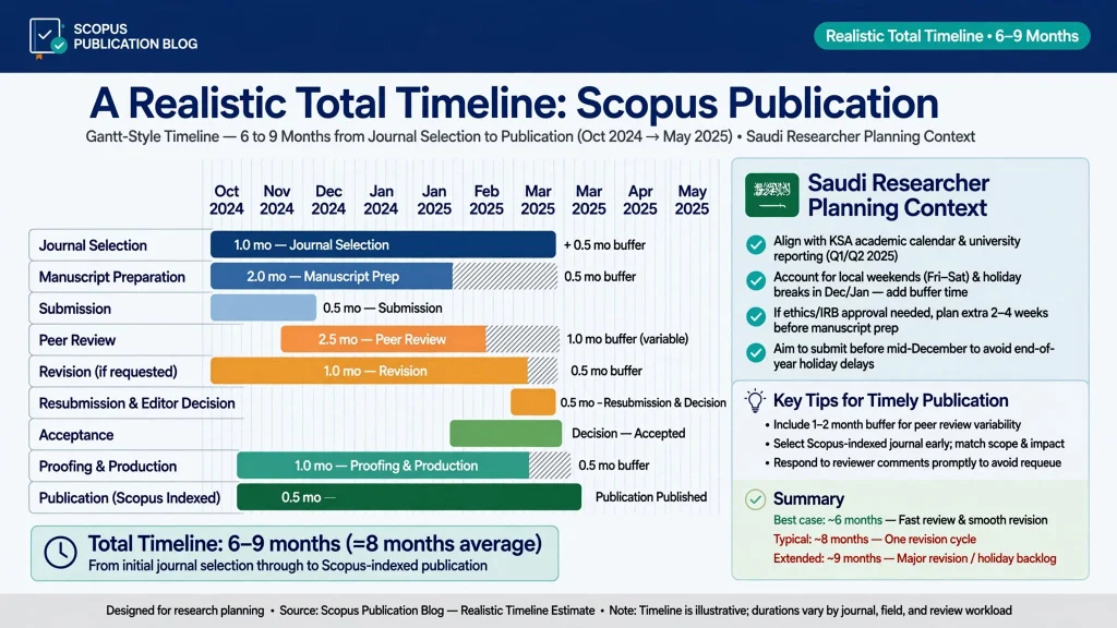 Gantt chart showing 6-9 months total Scopus publication timeline