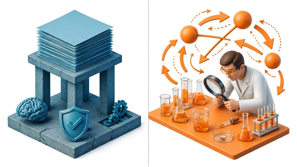 Comparing research assumptions as foundation vs hypotheses as testable experiments