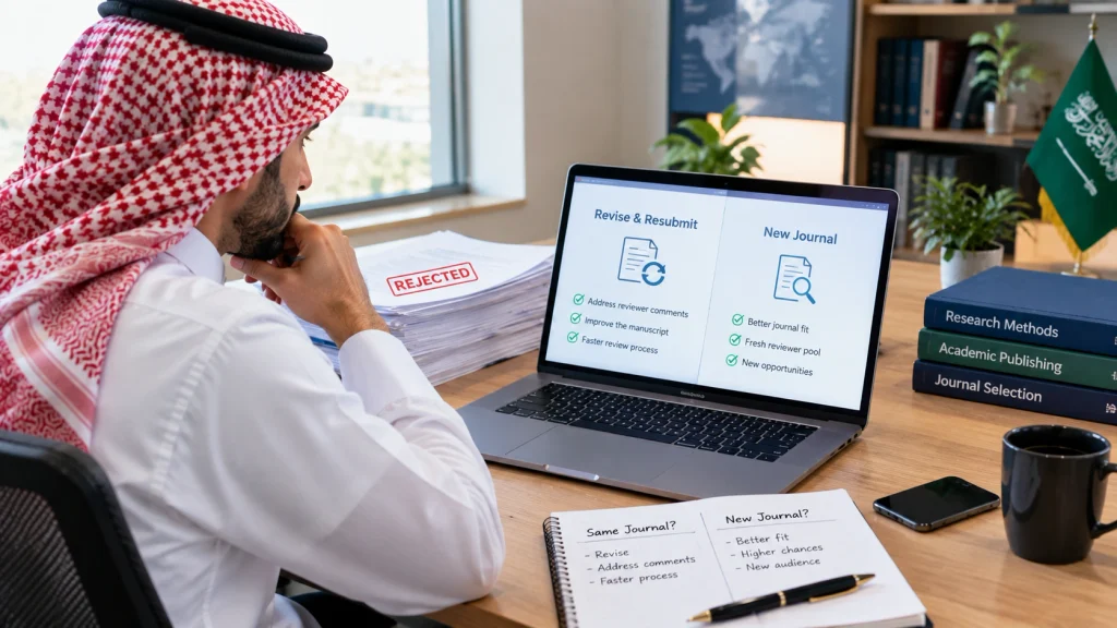 Saudi researcher deciding whether to revise or submit to a new journal