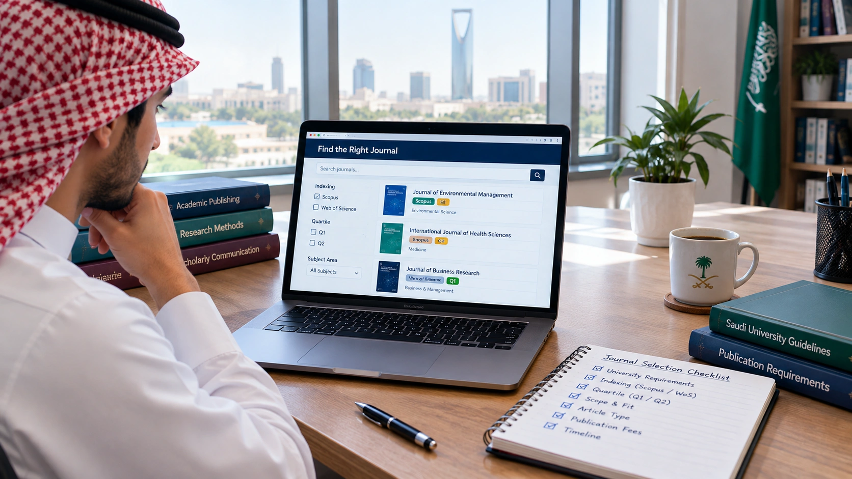 Saudi researcher selecting a journal for university requirements