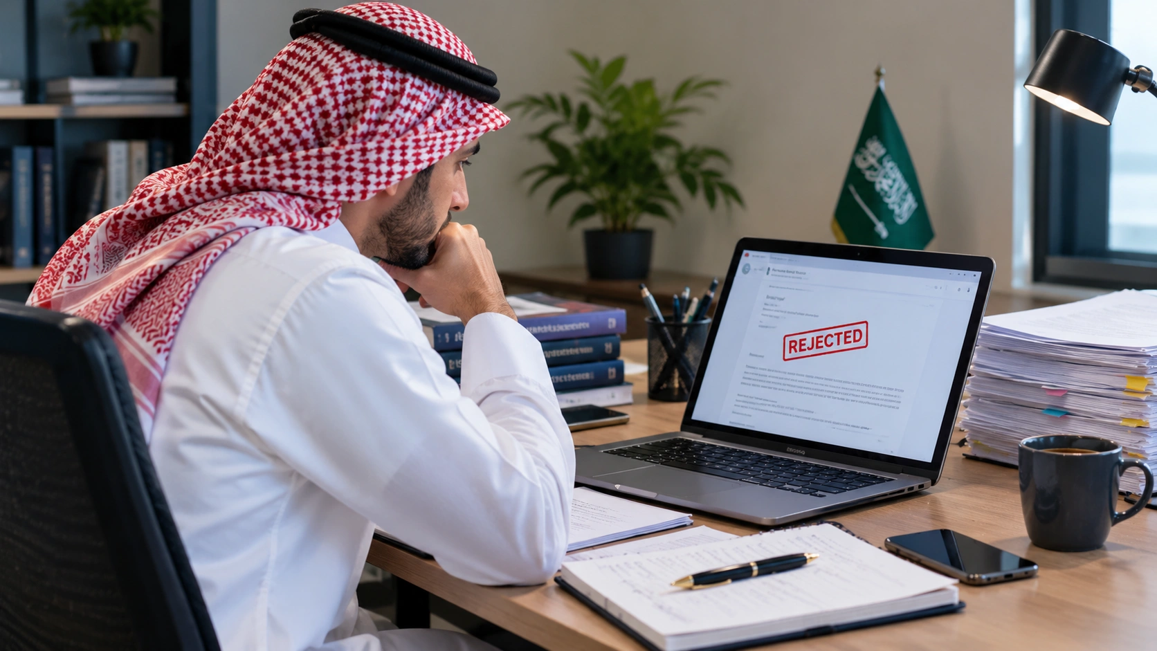 Saudi researcher reviewing a rejected research paper