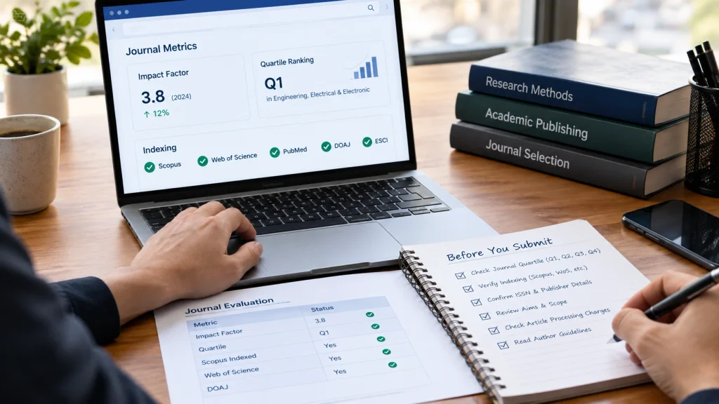 Researcher verifying journal quartile and indexing before submission.