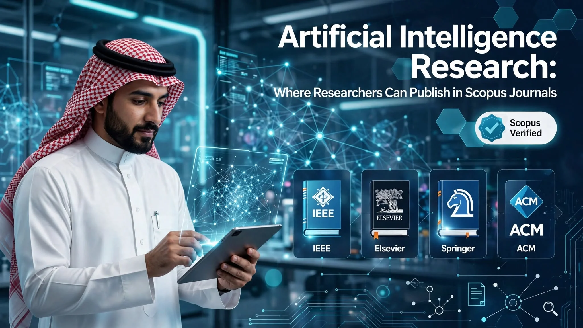 Saudi researcher exploring AI publishing options in Scopus indexed journals including IEEE, Elsevier, Springer, and ACM