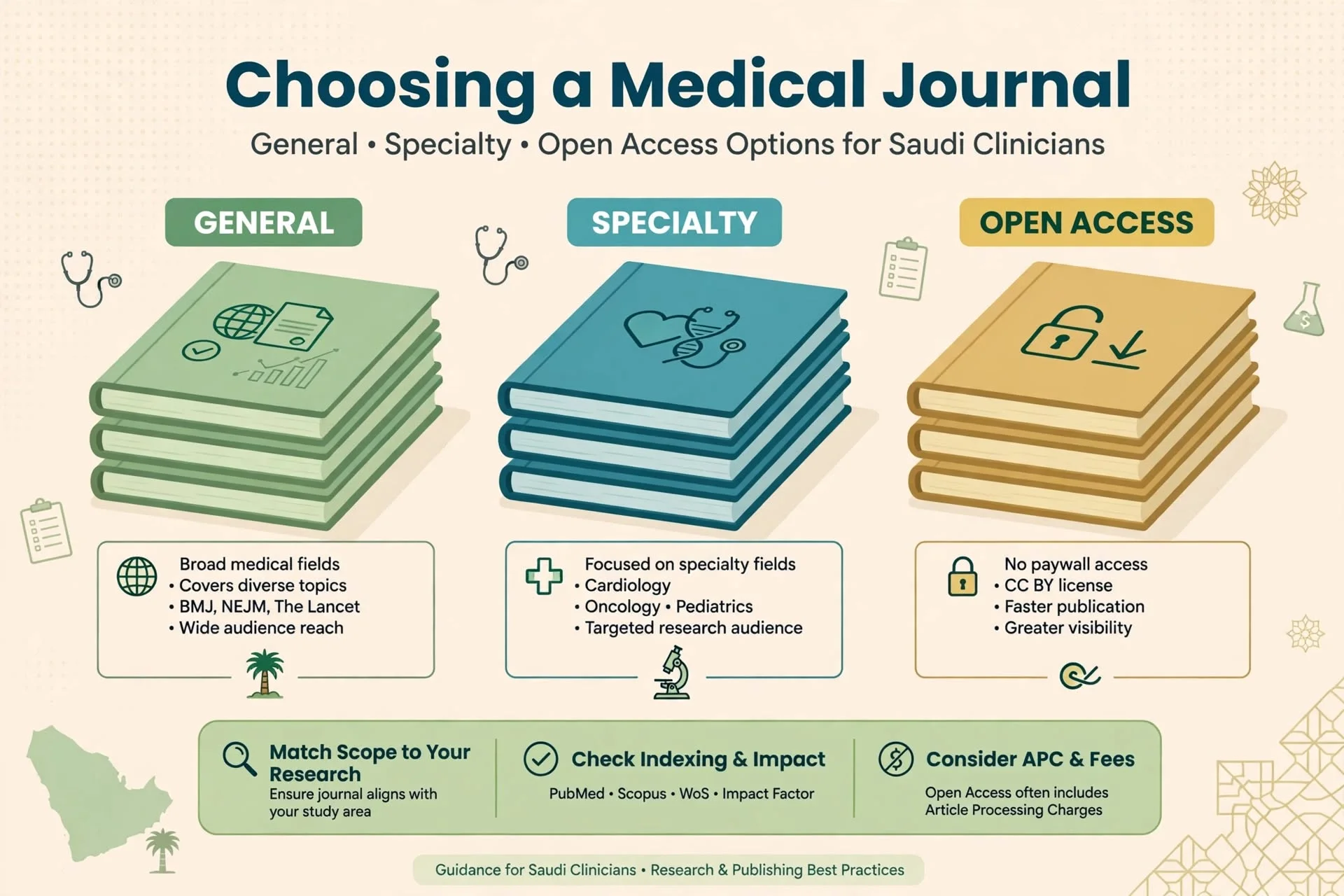 General, specialty and open access medical journals for Saudi clinicians