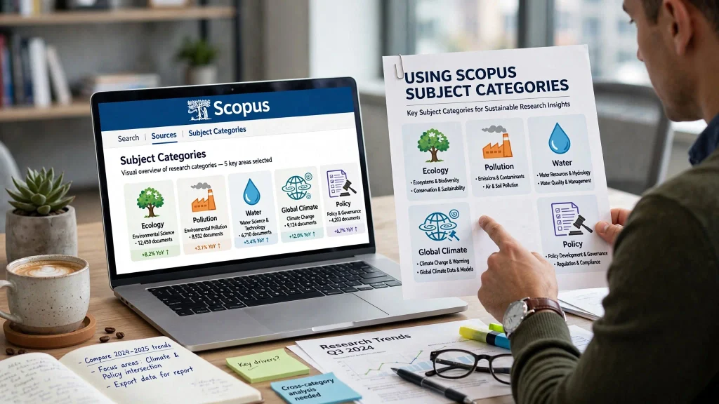 Using Scopus subject categories Ecology Pollution Water Global Climate Policy