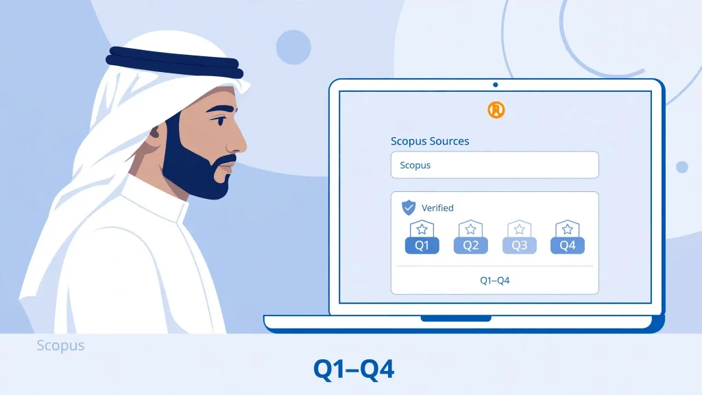 Saudi researcher checking Scopus verified status and Q1-Q4 quartile